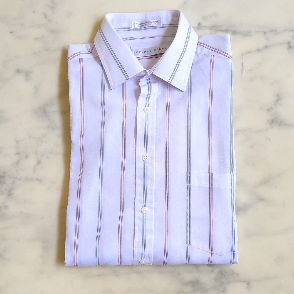 NWOT. Geoffrey Beene Men's Cotton Blended Dress Shirt with multi color stripes.